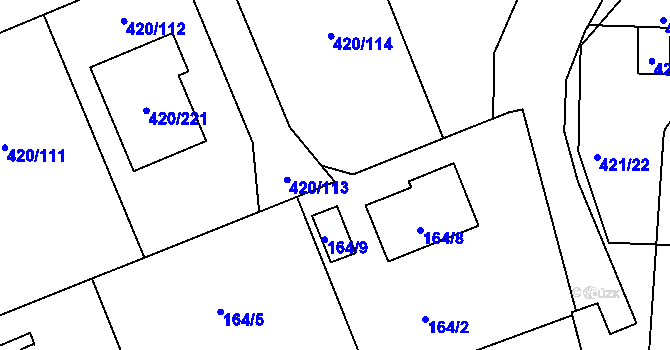 Parcela st. 420/181 v KÚ Křeslice, Katastrální mapa