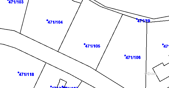 Parcela st. 471/105 v KÚ Křeslice, Katastrální mapa
