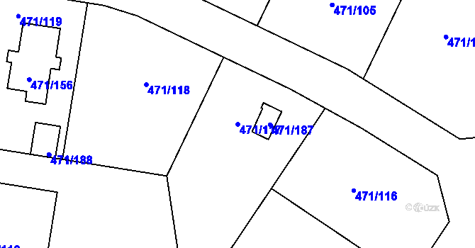 Parcela st. 471/117 v KÚ Křeslice, Katastrální mapa