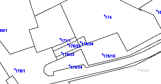 Parcela st. 178/34 v KÚ Křeslice, Katastrální mapa