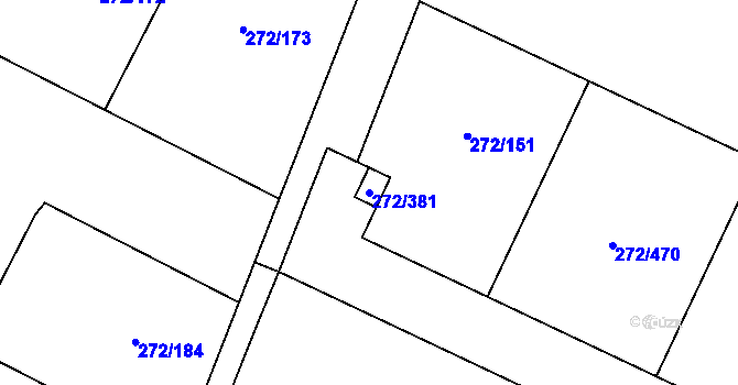 Parcela st. 272/381 v KÚ Křeslice, Katastrální mapa