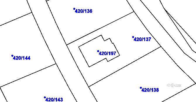Parcela st. 420/197 v KÚ Křeslice, Katastrální mapa