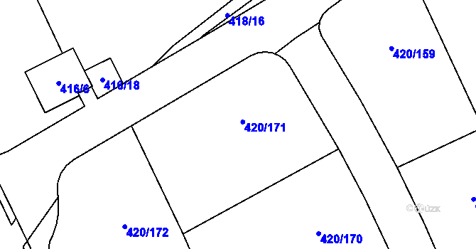 Parcela st. 420/199 v KÚ Křeslice, Katastrální mapa