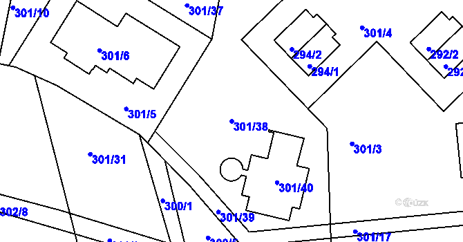 Parcela st. 301/38 v KÚ Křeslice, Katastrální mapa