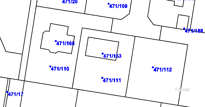 Parcela st. 471/153 v KÚ Křeslice, Katastrální mapa