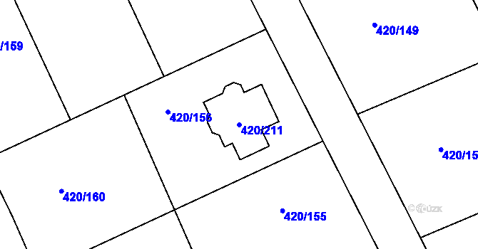 Parcela st. 420/211 v KÚ Křeslice, Katastrální mapa