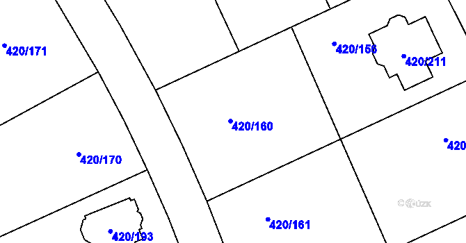 Parcela st. 420/214 v KÚ Křeslice, Katastrální mapa