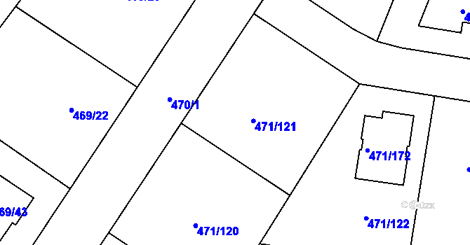 Parcela st. 471/186 v KÚ Křeslice, Katastrální mapa