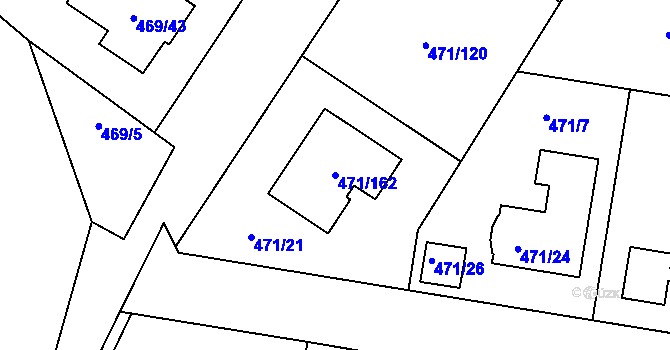 Parcela st. 471/162 v KÚ Křeslice, Katastrální mapa
