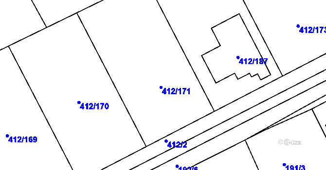 Parcela st. 412/195 v KÚ Křeslice, Katastrální mapa