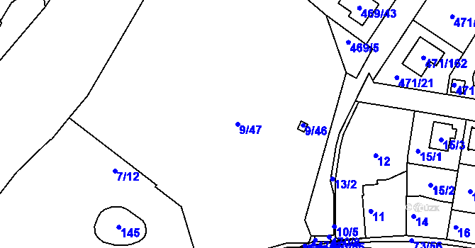 Parcela st. 9/47 v KÚ Křeslice, Katastrální mapa