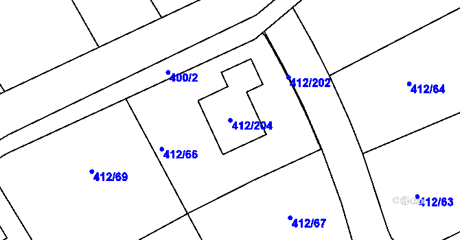 Parcela st. 412/204 v KÚ Křeslice, Katastrální mapa