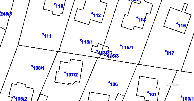 Parcela st. 113/3 v KÚ Křeslice, Katastrální mapa