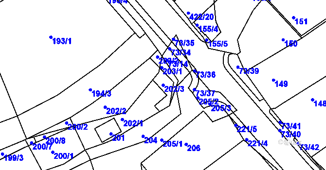 Parcela st. 202/3 v KÚ Křeslice, Katastrální mapa