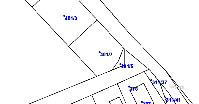 Parcela st. 401/7 v KÚ Křeslice, Katastrální mapa