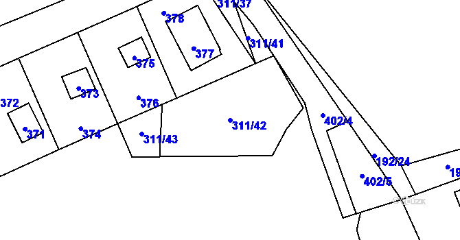 Parcela st. 311/42 v KÚ Křeslice, Katastrální mapa