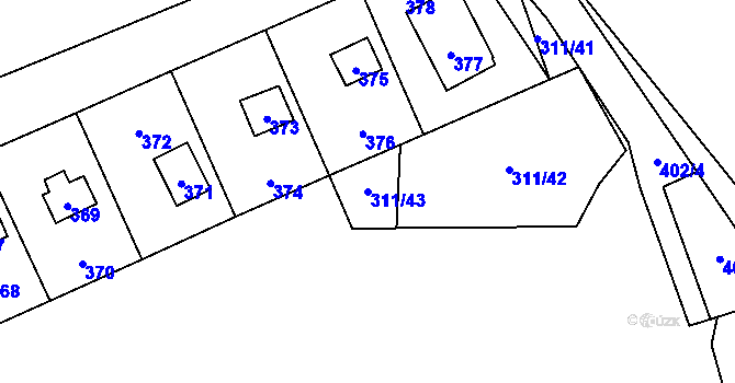 Parcela st. 311/43 v KÚ Křeslice, Katastrální mapa