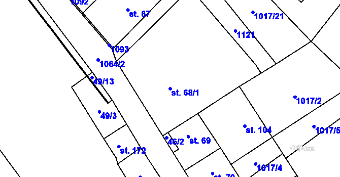 Parcela st. 68/1 v KÚ Křešice u Litoměřic, Katastrální mapa