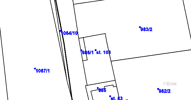 Parcela st. 103 v KÚ Křešice u Litoměřic, Katastrální mapa