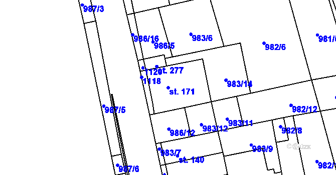 Parcela st. 171 v KÚ Křešice u Litoměřic, Katastrální mapa
