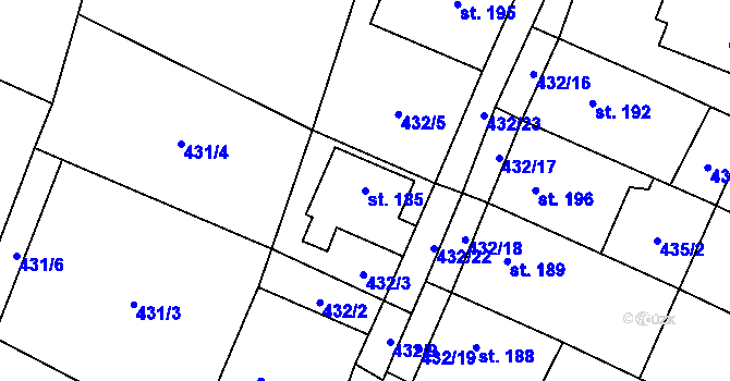 Parcela st. 185 v KÚ Křešice u Litoměřic, Katastrální mapa
