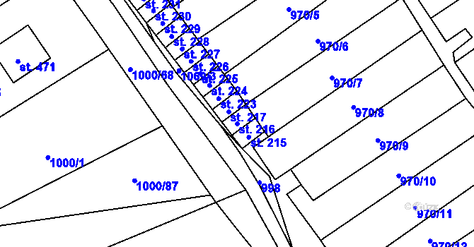 Parcela st. 216 v KÚ Křešice u Litoměřic, Katastrální mapa