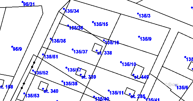 Parcela st. 338 v KÚ Křešice u Litoměřic, Katastrální mapa