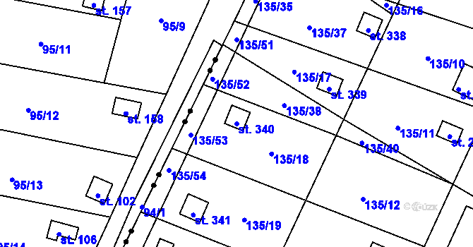Parcela st. 340 v KÚ Křešice u Litoměřic, Katastrální mapa