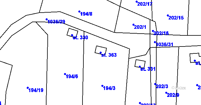 Parcela st. 363 v KÚ Křešice u Litoměřic, Katastrální mapa