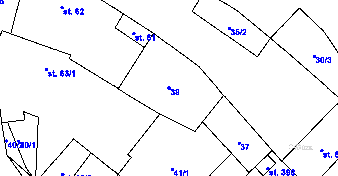 Parcela st. 38 v KÚ Křešice u Litoměřic, Katastrální mapa