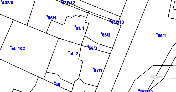 Parcela st. 66/3 v KÚ Křešice u Litoměřic, Katastrální mapa