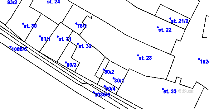 Parcela st. 80/5 v KÚ Křešice u Litoměřic, Katastrální mapa
