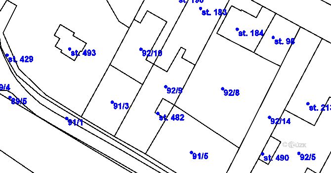 Parcela st. 92/9 v KÚ Křešice u Litoměřic, Katastrální mapa
