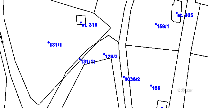 Parcela st. 129/3 v KÚ Křešice u Litoměřic, Katastrální mapa