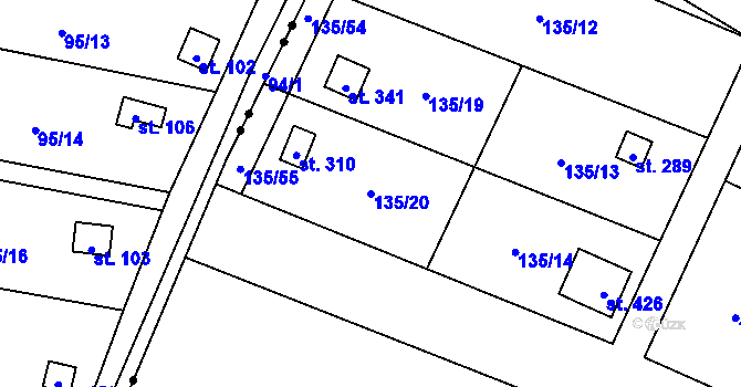 Parcela st. 135/20 v KÚ Křešice u Litoměřic, Katastrální mapa