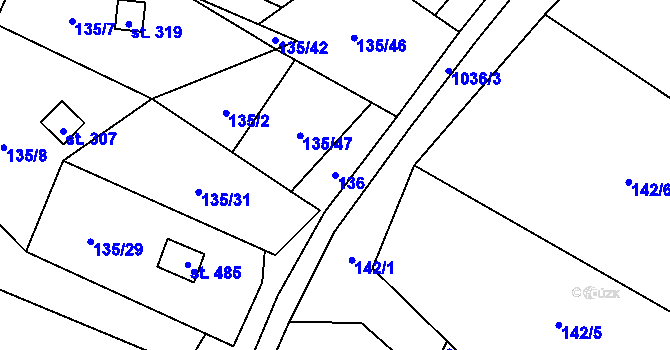 Parcela st. 136 v KÚ Křešice u Litoměřic, Katastrální mapa