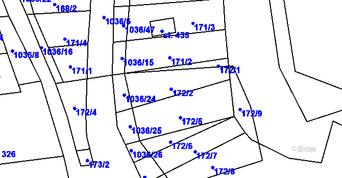 Parcela st. 172/2 v KÚ Křešice u Litoměřic, Katastrální mapa