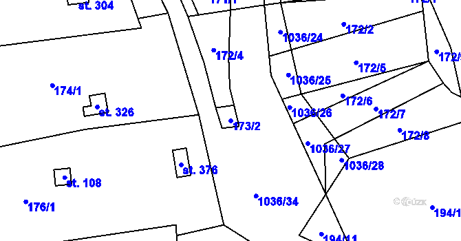 Parcela st. 173/2 v KÚ Křešice u Litoměřic, Katastrální mapa