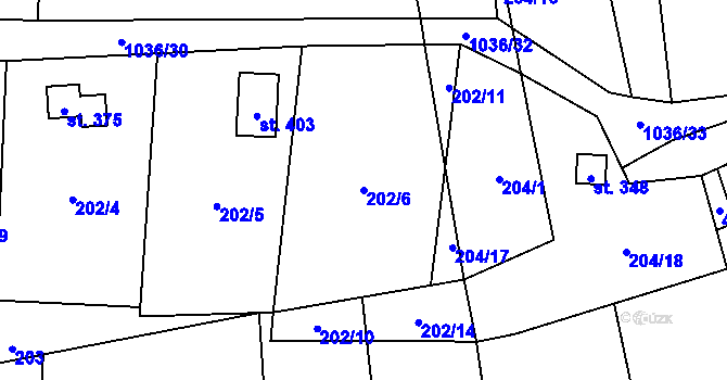 Parcela st. 202/6 v KÚ Křešice u Litoměřic, Katastrální mapa