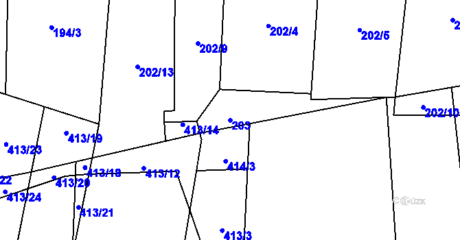 Parcela st. 203 v KÚ Křešice u Litoměřic, Katastrální mapa