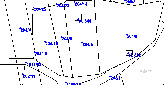 Parcela st. 204/5 v KÚ Křešice u Litoměřic, Katastrální mapa