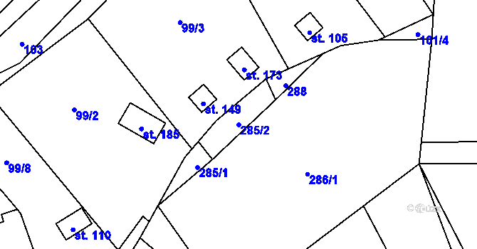 Parcela st. 285/2 v KÚ Křešice u Litoměřic, Katastrální mapa