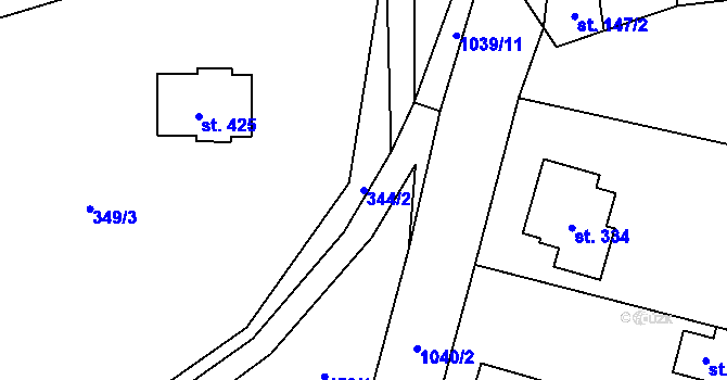 Parcela st. 344/2 v KÚ Křešice u Litoměřic, Katastrální mapa