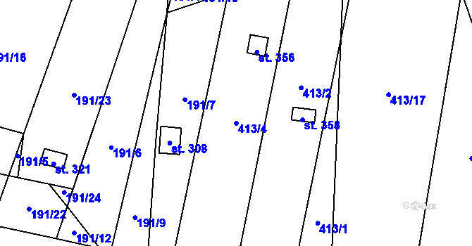 Parcela st. 413/4 v KÚ Křešice u Litoměřic, Katastrální mapa