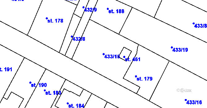 Parcela st. 433/15 v KÚ Křešice u Litoměřic, Katastrální mapa