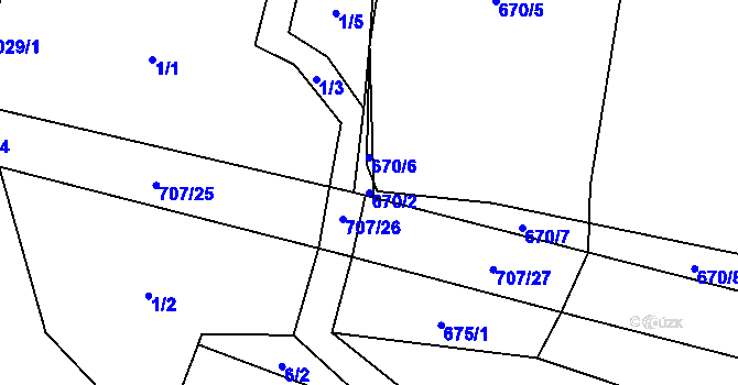 Parcela st. 670/2 v KÚ Křešice u Litoměřic, Katastrální mapa