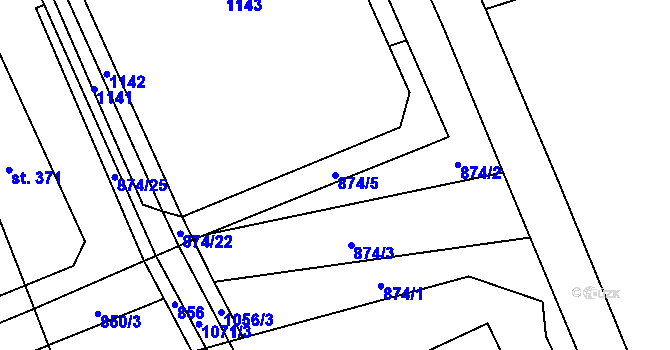 Parcela st. 874/5 v KÚ Křešice u Litoměřic, Katastrální mapa