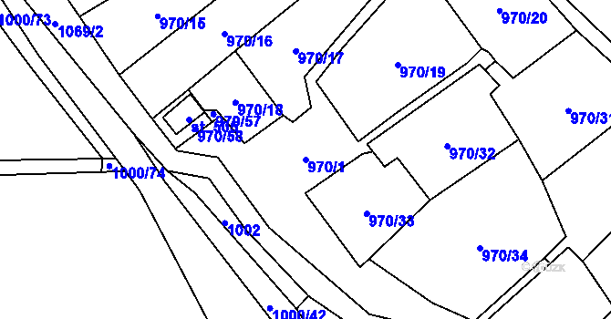 Parcela st. 970/1 v KÚ Křešice u Litoměřic, Katastrální mapa