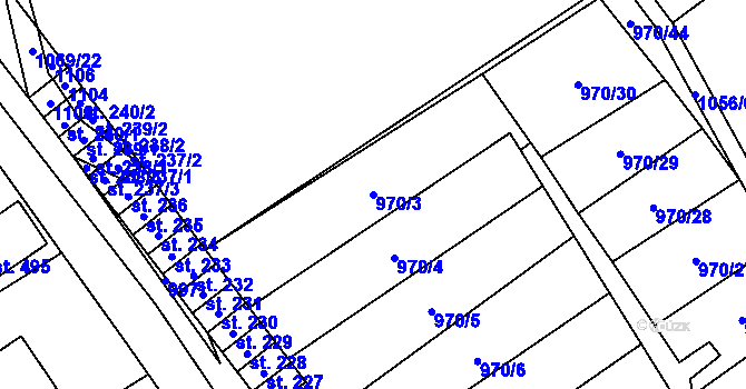 Parcela st. 970/3 v KÚ Křešice u Litoměřic, Katastrální mapa