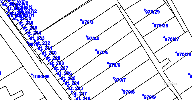 Parcela st. 970/5 v KÚ Křešice u Litoměřic, Katastrální mapa